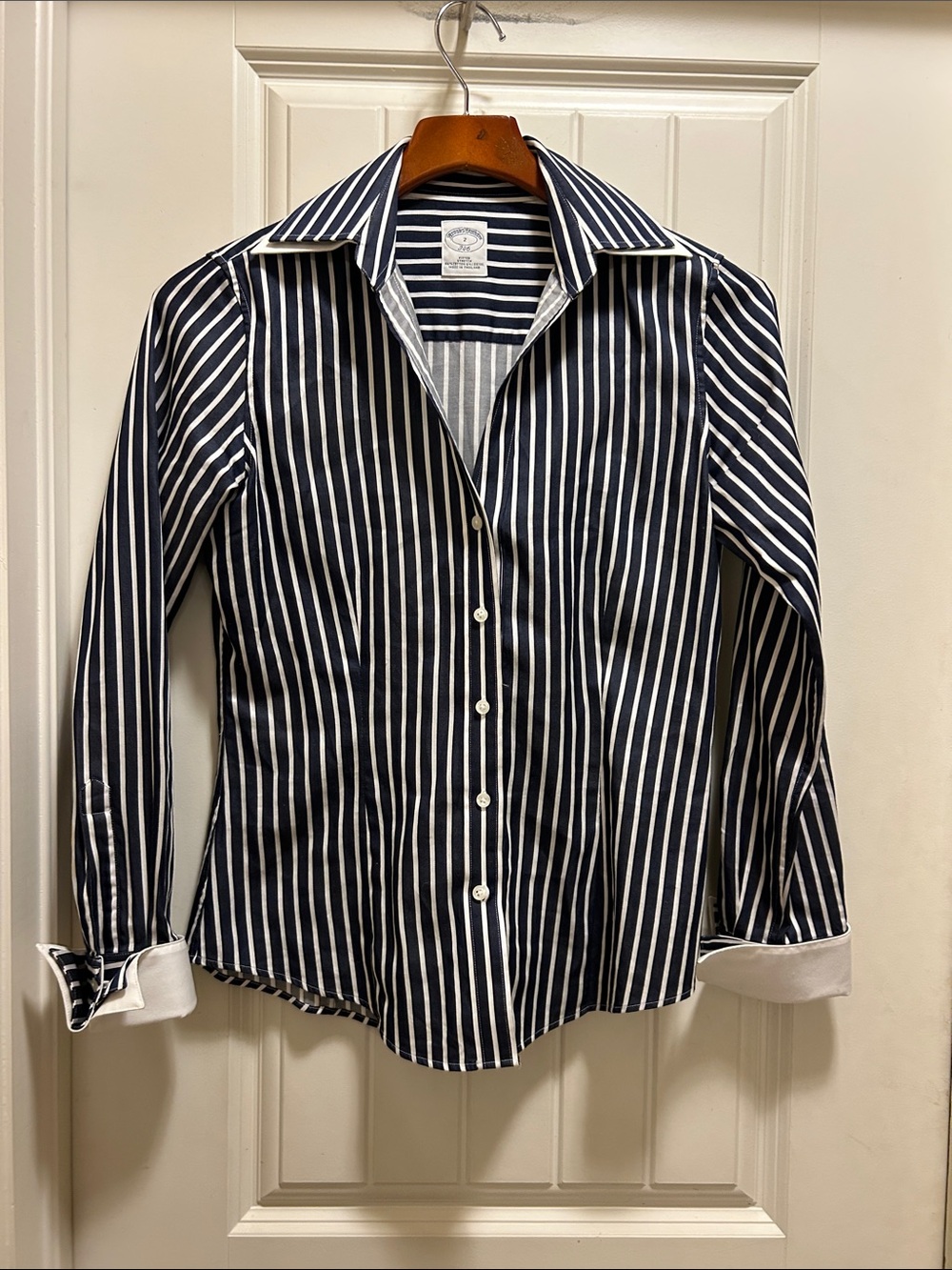 Brooks Brothers Navy and White Vertical Stripe long sleeve button down shirt